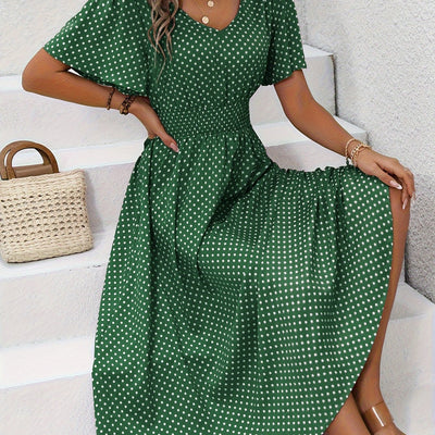 Maëva | Morgonrock midi chic à pois rosor