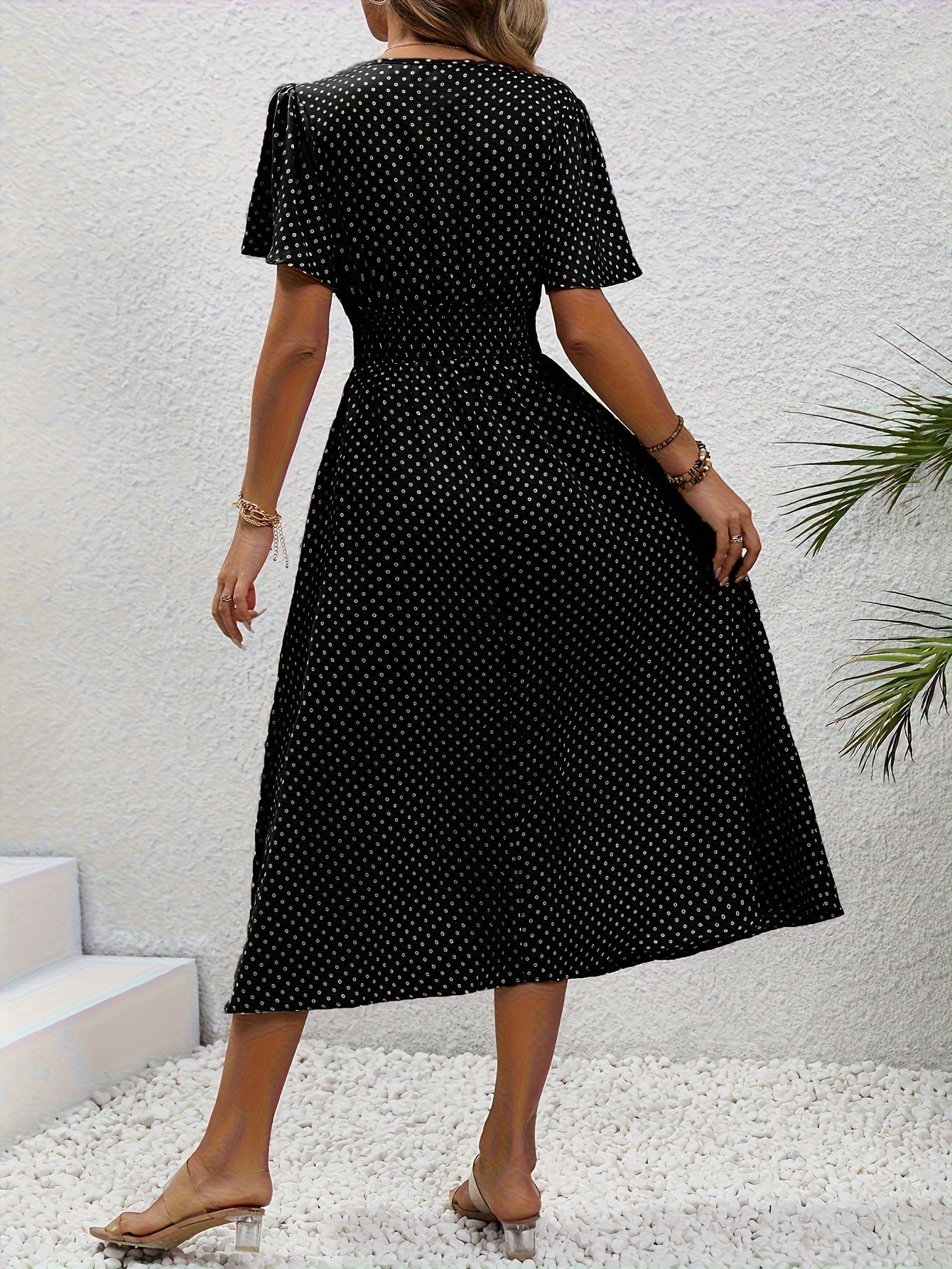Maëva | Morgonrock midi chic à pois rosor