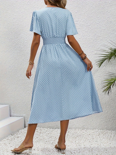 Maëva | Morgonrock midi chic à pois rosor