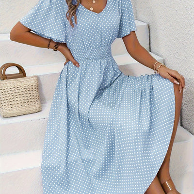 Maëva | Morgonrock midi chic à pois rosor