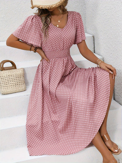 Maëva | Morgonrock midi chic à pois rosor