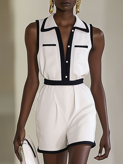 Annt™ Trendig Vit Väst-Jumpsuit – Praktiska Fickor & Stilfulla Kontraster!