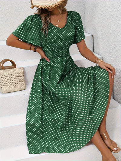 Maëva | Morgonrock midi chic à pois rosor