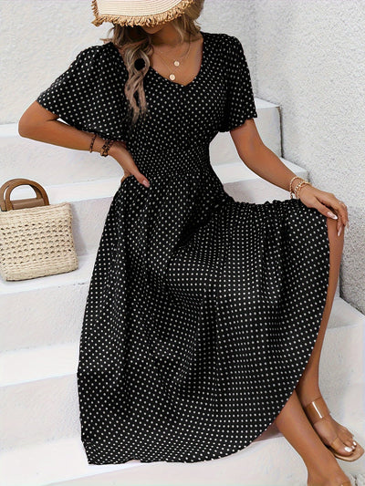 Maëva | Morgonrock midi chic à pois rosor