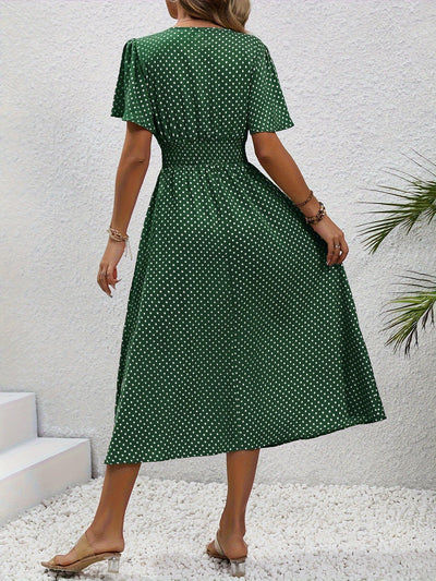 Maëva | Morgonrock midi chic à pois rosor