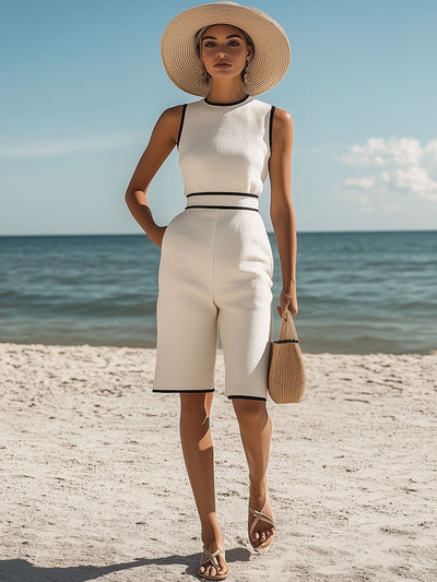 Annt™ Stilren Vit Jumpsuit – Unika Svarta Detaljer för Perfekt Sommaroutfit!