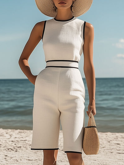 Annt™ Stilren Vit Jumpsuit – Unika Svarta Detaljer för Perfekt Sommaroutfit!
