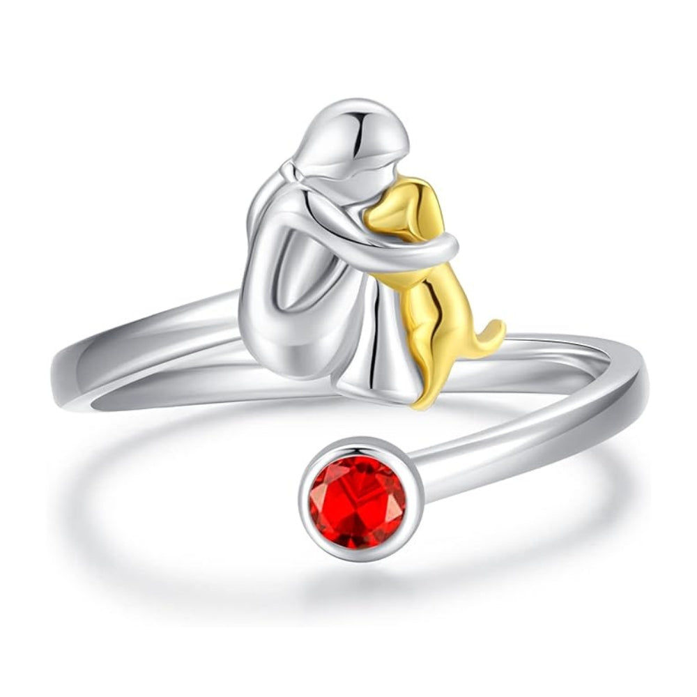 Justerbar Ring i 925 Silver med Design av Hund och Flicka – Erin