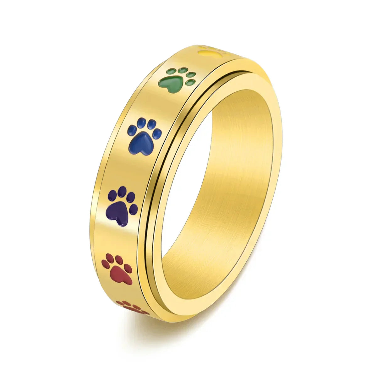 Rotativ Antistressring i Guld och Silver med Färgade Tassmönster – Thea
