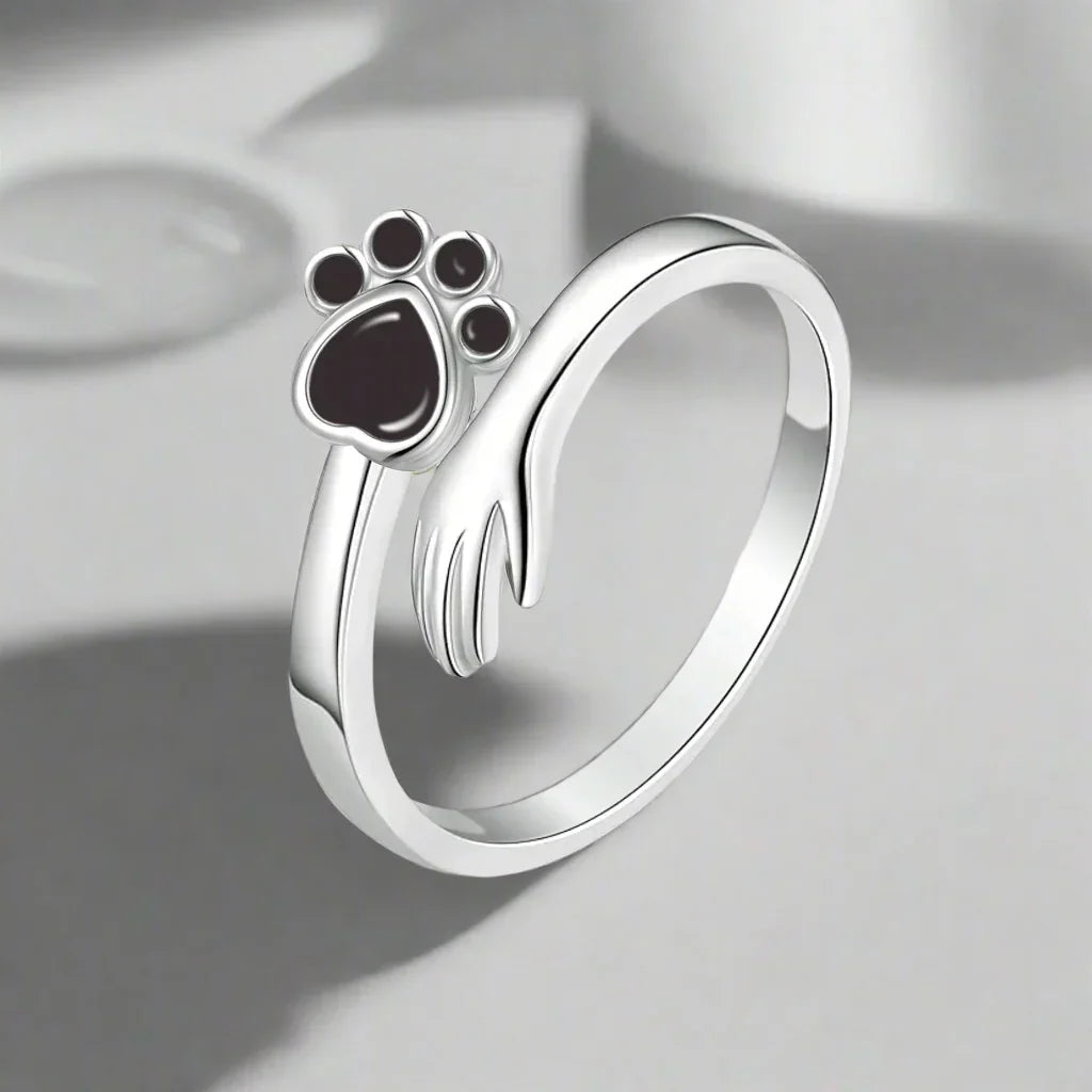 Justerbar Ring i 925 Sterling Silver med Hand- och Tassmotiv – Mara
