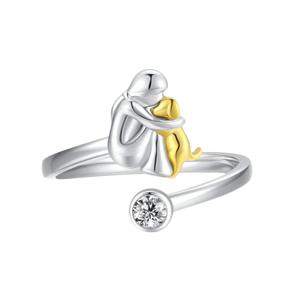 Ring i 925 Silver med Emotionell Design av Kvinna och Hund – Nayeli