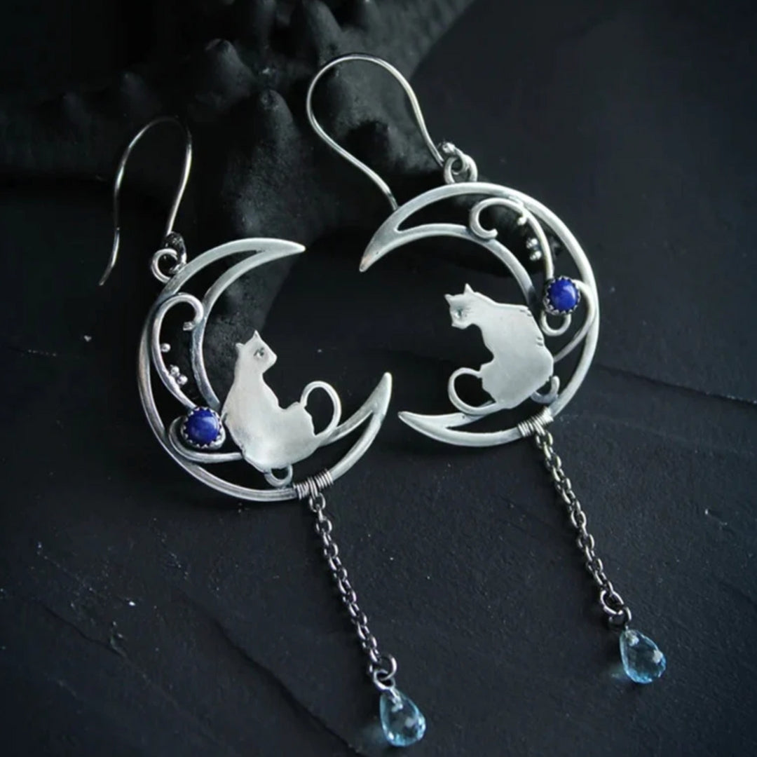 Boho örhängen i silver med blå zirkon - Mino