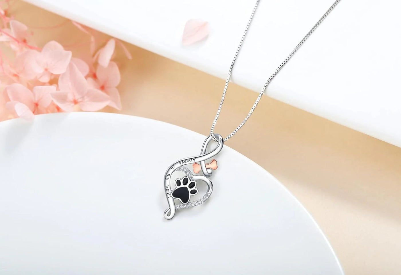 Oändlig silverhalsband med hundavtryck - Yumi