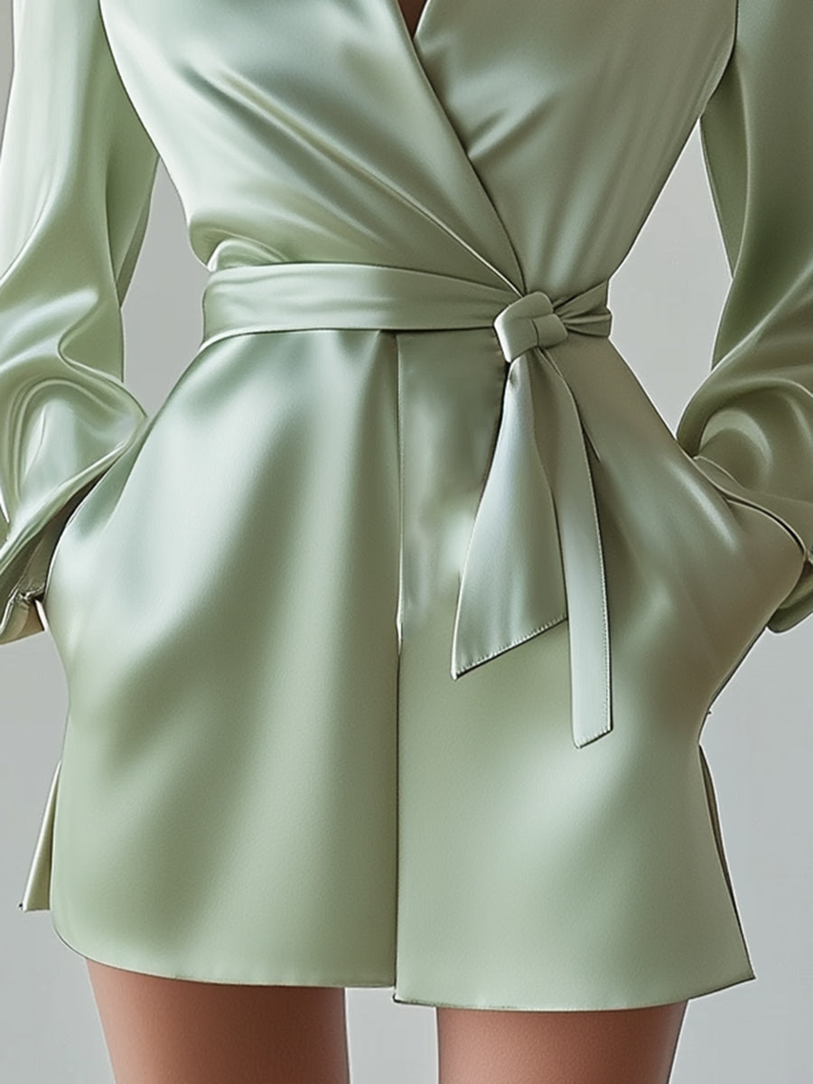 Annt™ Lyxig Grön Satinjumpsuit – Elegant V-ringning & Tidlös Glamour!