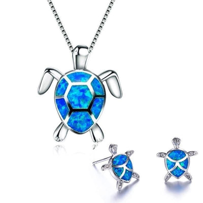 NAIAE - Halsband och örhängen med havssköldpadda i silver och opal