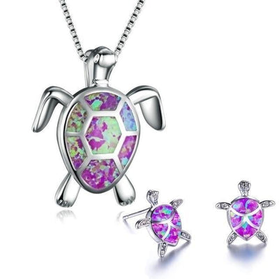 NAIAE - Halsband och örhängen med havssköldpadda i silver och opal