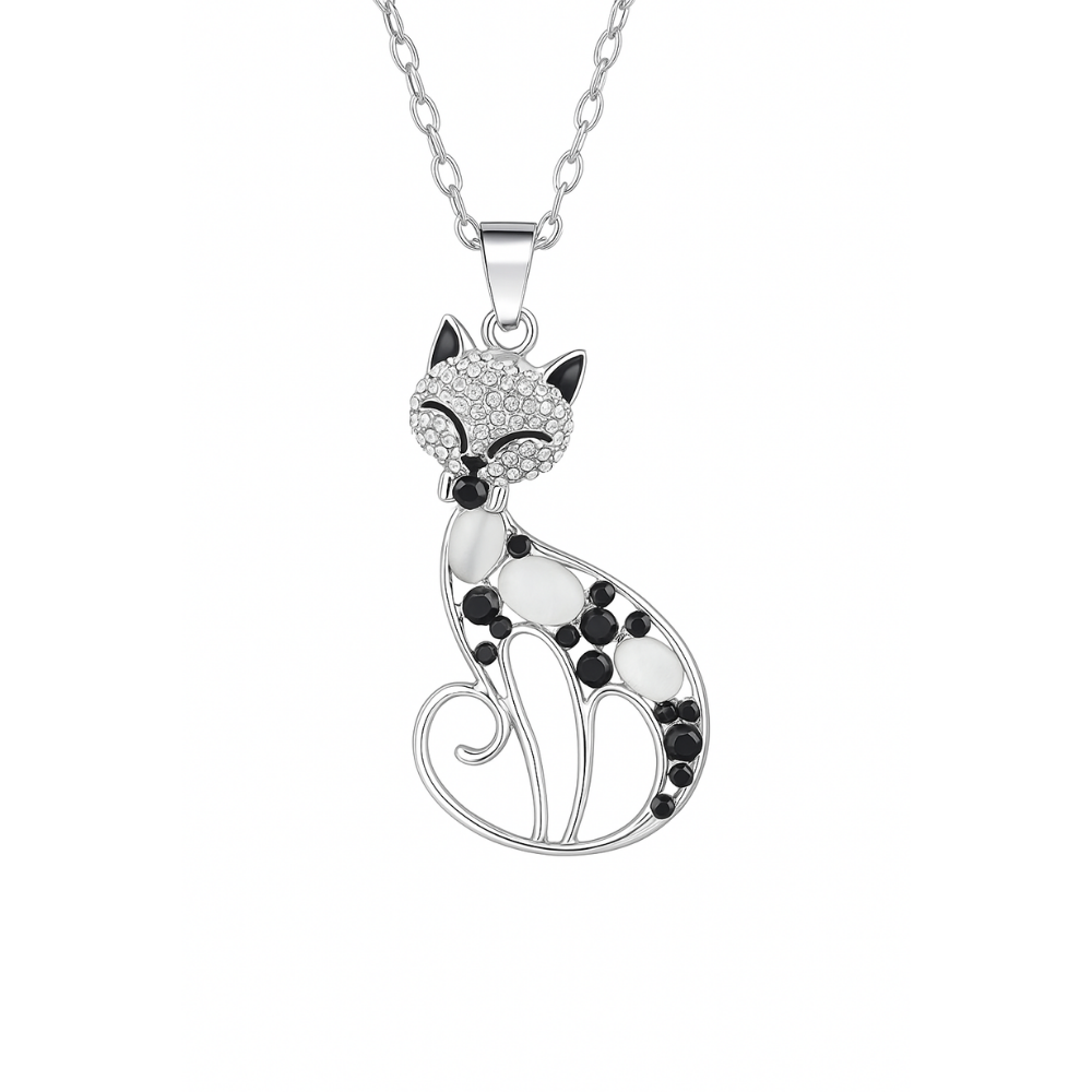 Naya - halsband Katt i 925 silver med zirkon