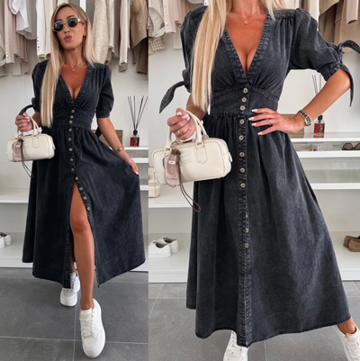 Ivanka Lyxig Denimklänning – Tidlös Elegans i Modern Tappning!