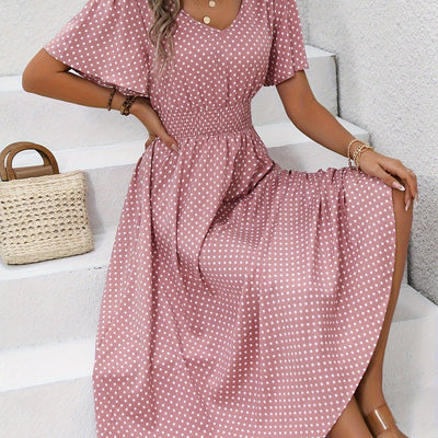 Maëva | Morgonrock midi chic à pois rosor