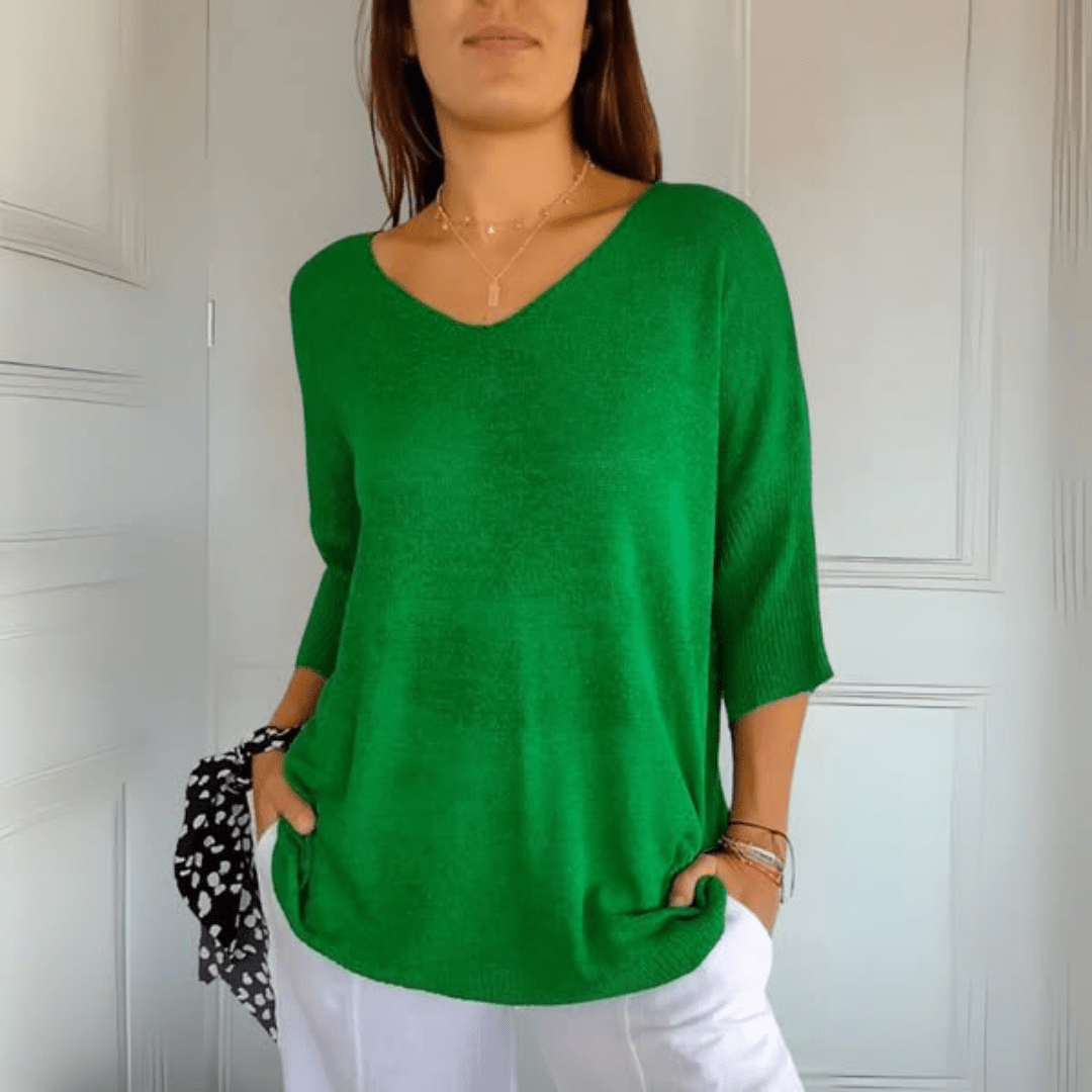 Anna Exklusiv V-ringad Stickad Topp – Tidlös Elegans för Alla Tillfällen!