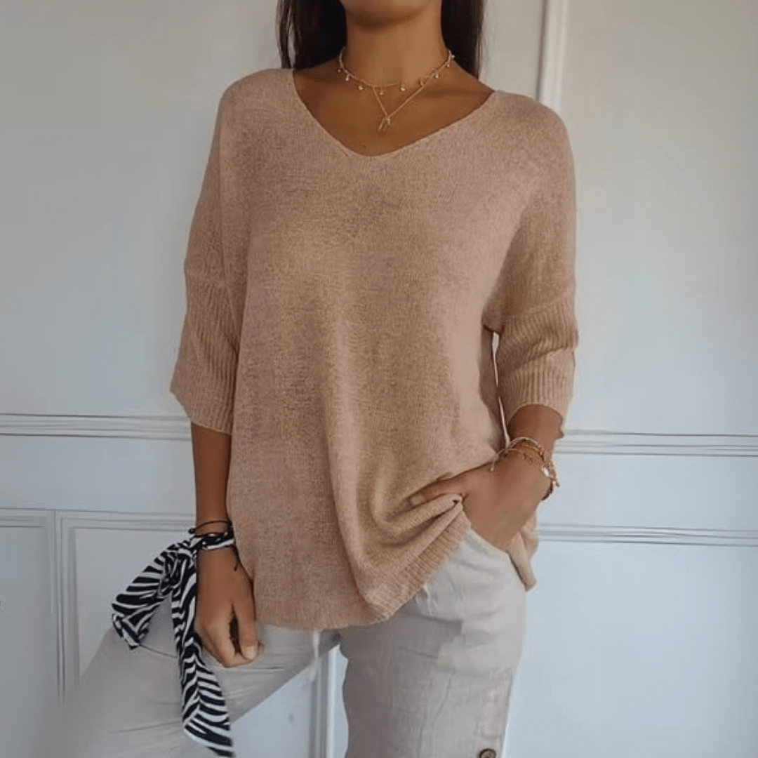 Anna Exklusiv V-ringad Stickad Topp – Tidlös Elegans för Alla Tillfällen!