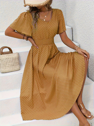 Maëva | Morgonrock midi chic à pois rosor
