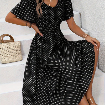 Maëva | Morgonrock midi chic à pois rosor