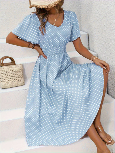 Maëva | Morgonrock midi chic à pois rosor