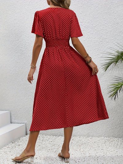 Maëva | Morgonrock midi chic à pois rosor