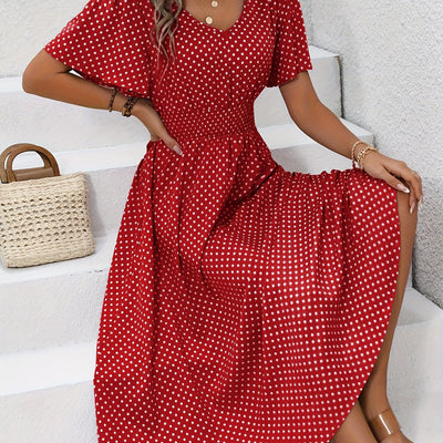 Maëva | Morgonrock midi chic à pois rosor