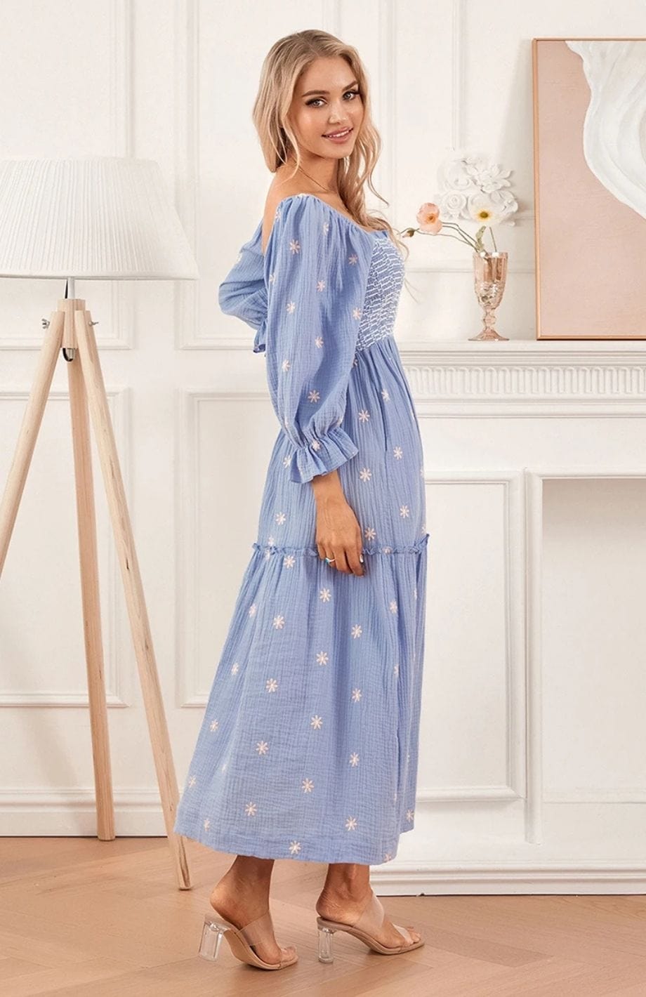 Freja™ | Blommig maxiklänning med smockliv