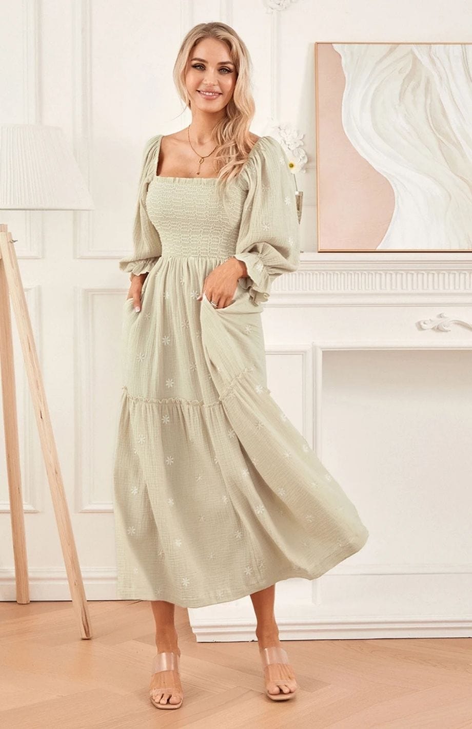 Freja™ | Blommig maxiklänning med smockliv