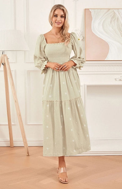 Freja™ | Blommig maxiklänning med smockliv